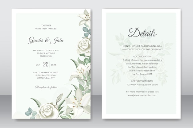 Elegant wedding invitation with beautiful lily