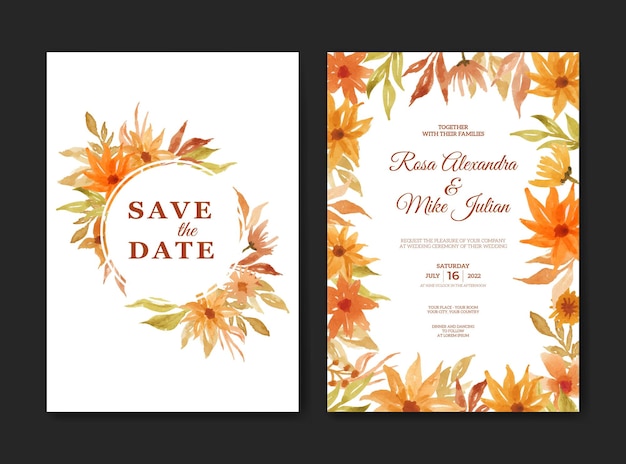 Elegant wedding invitation with beautiful watercolor flower template