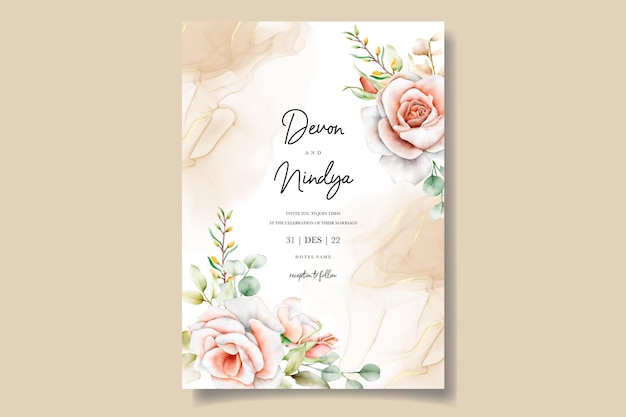 Vector elegant wedding invitation with beautiful watercolor flowers