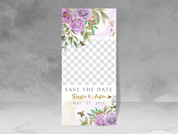 Elegant wedding invitation with floral and bees watercolor