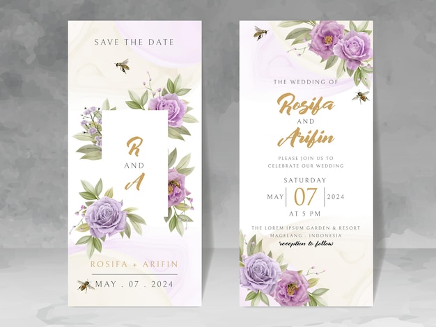 elegant wedding invitation with floral and bees watercolor