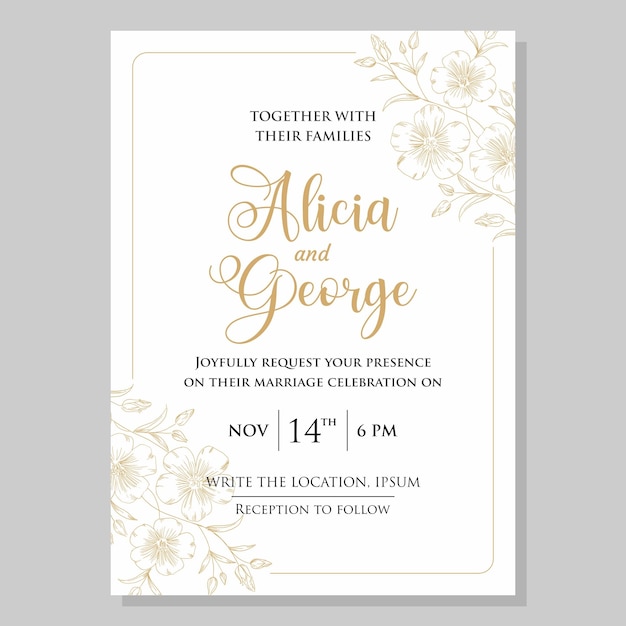 Elegant Wedding Invitation with Floral Design and Gold Accents