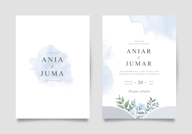 Elegant wedding invitation with floral watercolor and splash