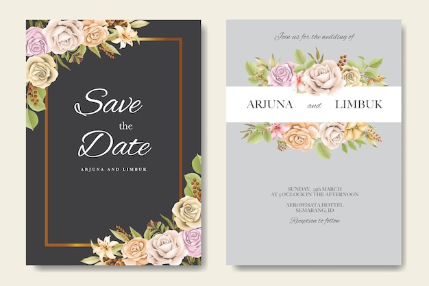 Elegant wedding invitation with flowers