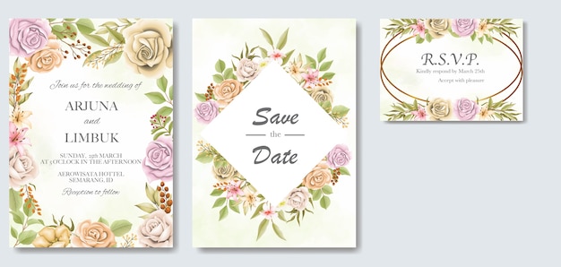 Elegant wedding invitation with flowers