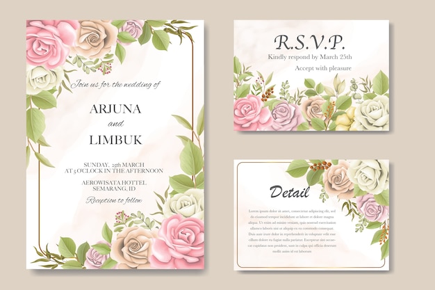 Elegant wedding invitation with flowers