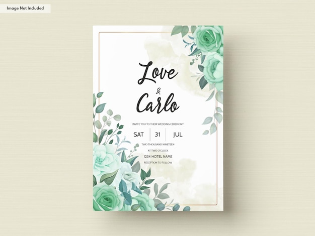 Elegant wedding invitation with greenery flower and leaves