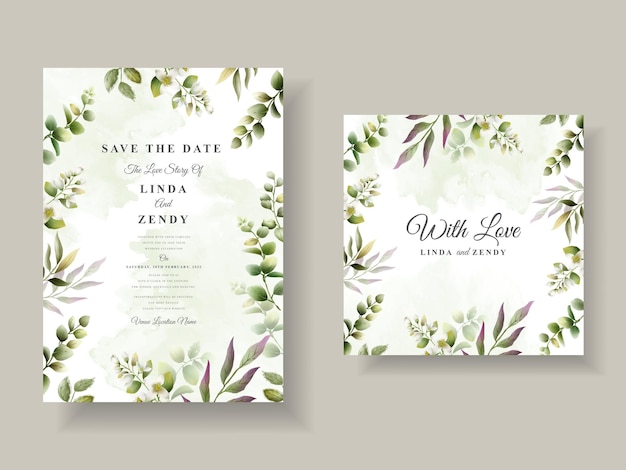 Vector elegant wedding invitation with greenery leaves