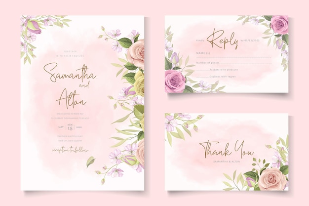 Elegant wedding invitation with hand drawn floral theme