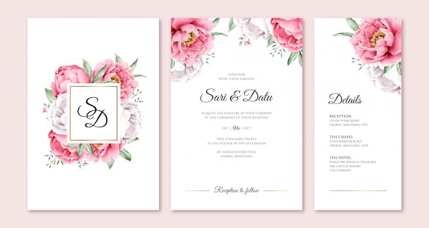 Elegant wedding invitation with peony 