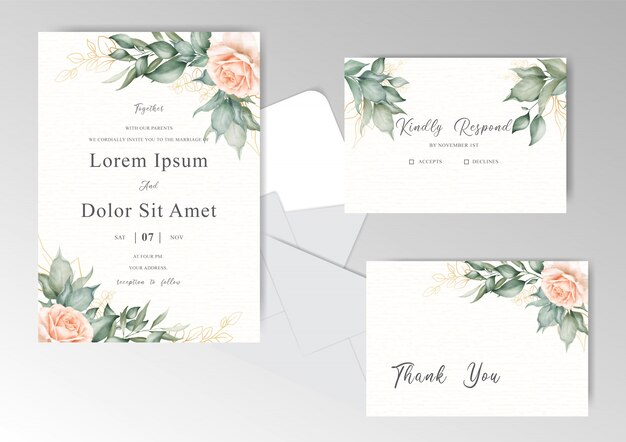 Elegant Wedding Invitation with Watercolor and Floral Arrangement