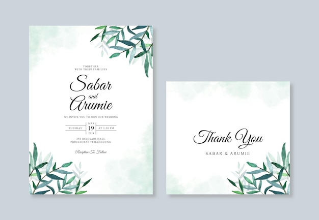 Elegant wedding invitation with watercolor foliage