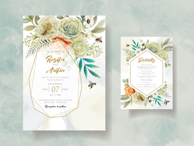 elegant wedding invitation yellow flowers and bees