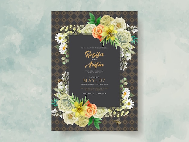 elegant wedding invitation yellow flowers and bees