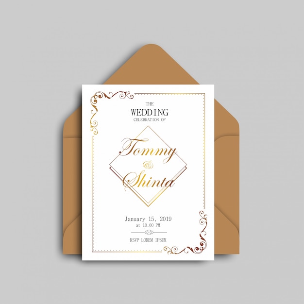 Vector elegant wedding invitations with gold frames