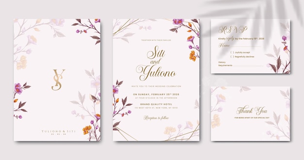 elegant wedding invitiation set template with flower