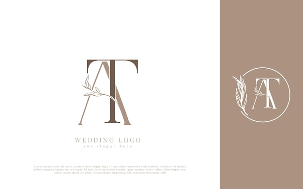 Elegant Wedding Logo Design AT Monogram with Floral Accents