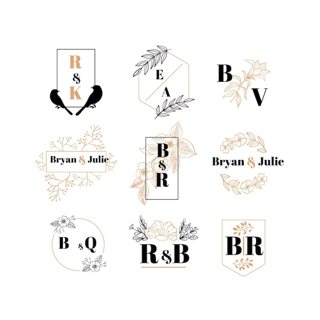 Elegant Wedding Logos with Initials and Floral Accents