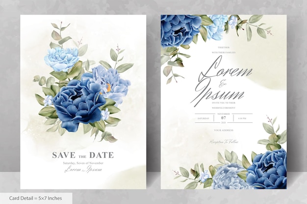 Elegante cancelleria per matrimoni con fiori e foglie blu navy