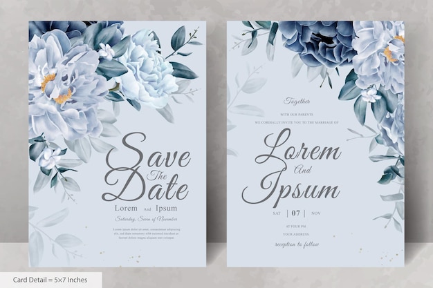 Elegant wedding stationery with navy blue flower and leaves