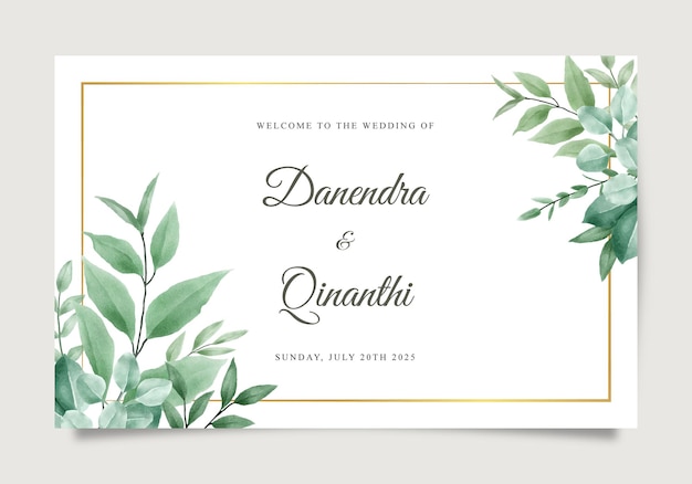 elegant wedding welcome sign template with green leaves