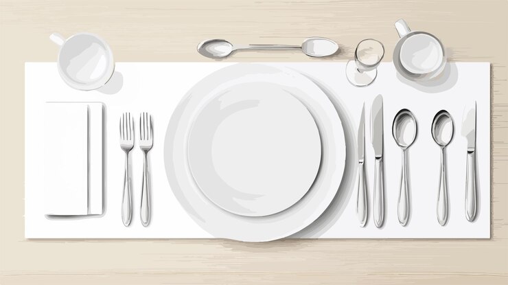 Vector elegant white ceramic plate and cutlery vector collection