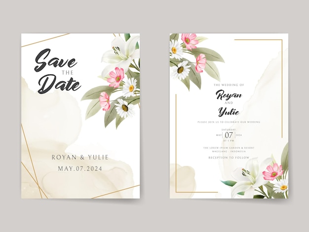 Elegant white floral wedding invitation card