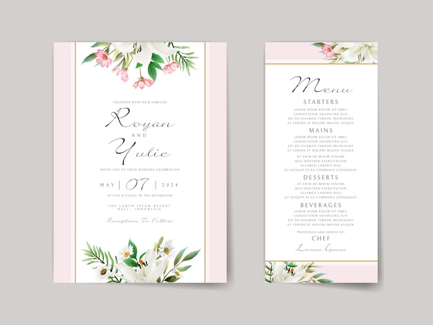 Vector elegant white floral wedding invitation card