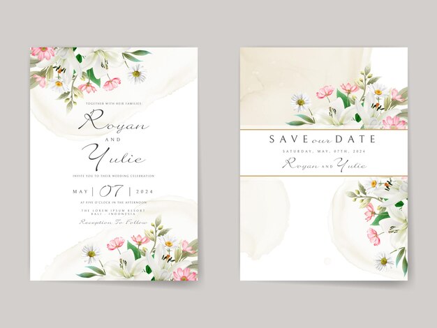 Elegant white floral wedding invitation card