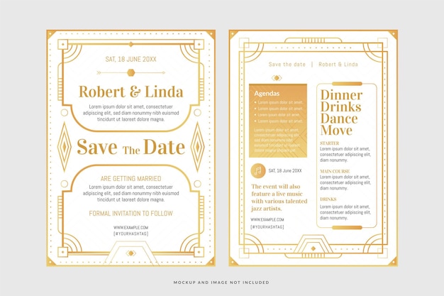 Elegant White Gold Theme Art Deco Flyer Invitation Template in Vector