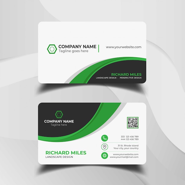 Elegant white and green business card template