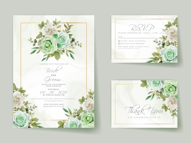 Elegant white and greenery roses wedding invitation card