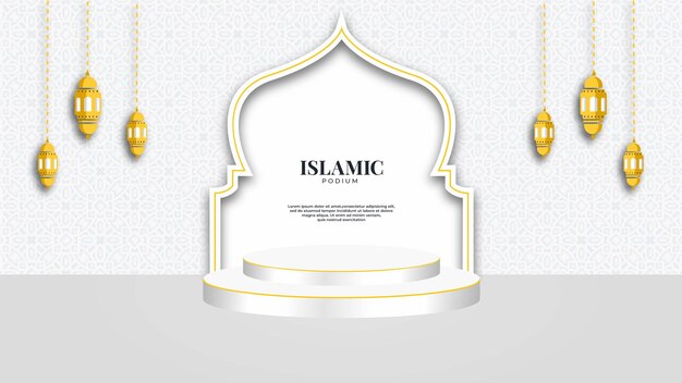 Elegante sfondo bianco islamico con design a podio