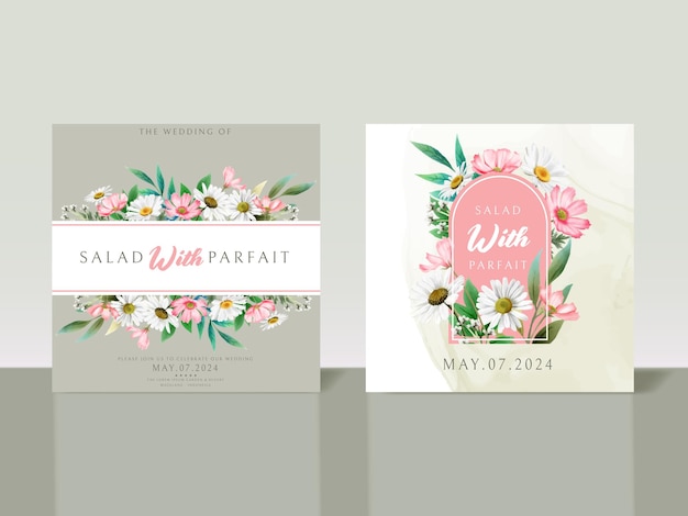 Elegant white and pink flowers wedding invitation card