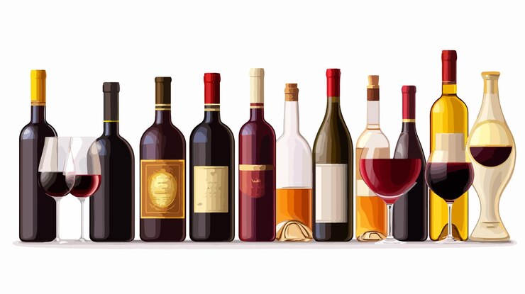 Vector elegant wine bottles and cups design for fine dining establishments