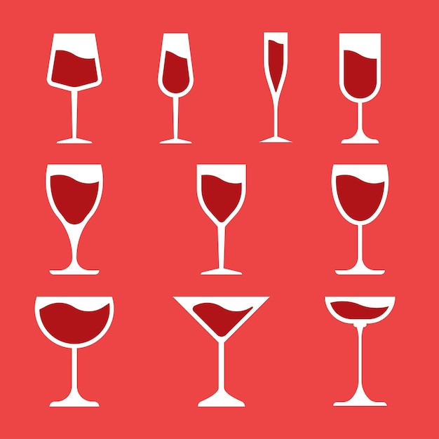 Set vettoriale di eleganti bicchieri da vino e bevande