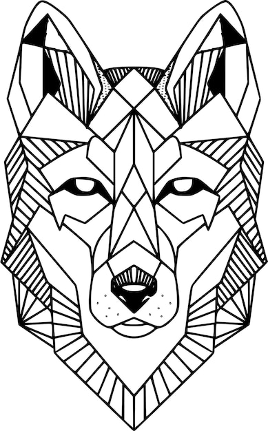 Vector elegant wolf linear geometric line art vector