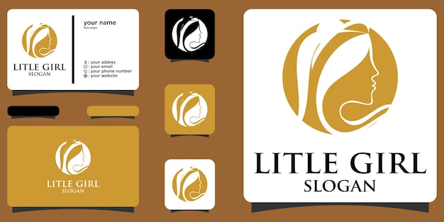 Vector elegant woman face logo with business card premium vector