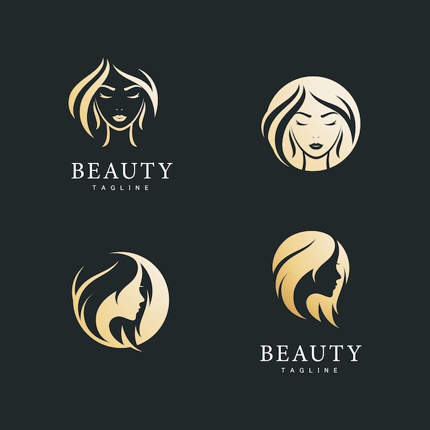 ゴールドのグラデーションデザインのエレガントな女性のロゴ