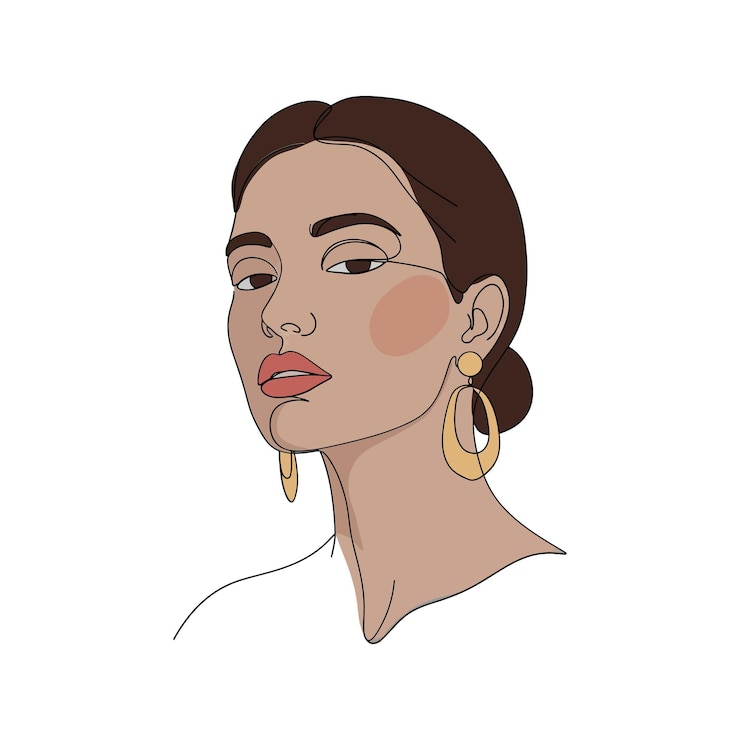 Vector elegant woman with bold earrings and soft facial features in a minimal flat design vector illustration