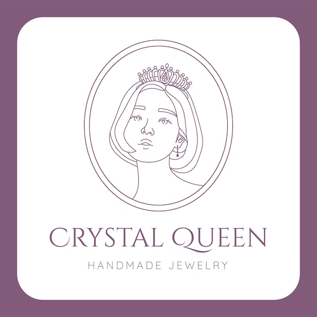 Vector elegant women short hair with crown line art beauty logo for business