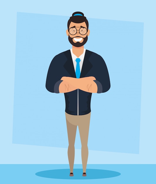 Elegant young man with beard avatar character vector illustration design