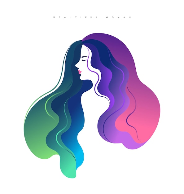 Vector elegant young woman side face with colorful hair