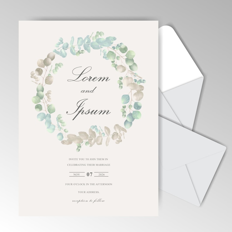 Vector elegante aquarel bruiloft uitnodigingskaarten met mooie eucalyptus