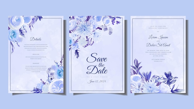 Elegante blauwe bloemen bloemen huwelijk bruiloft bruiloft uitnodiging sjabloon