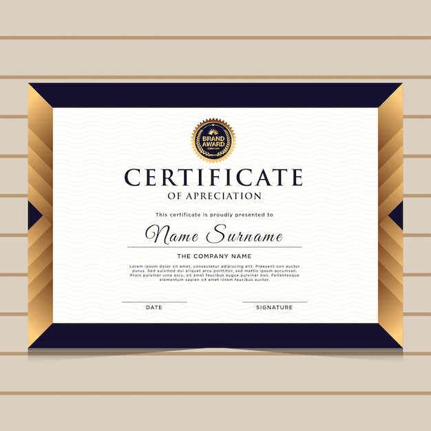 Elegante blauwe en gouden diploma certificaatsjabloon