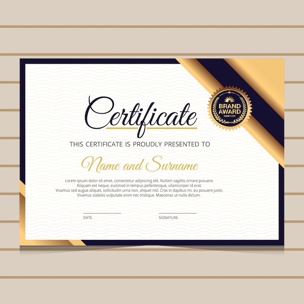 Elegante blauwe en gouden diploma certificaatsjabloon