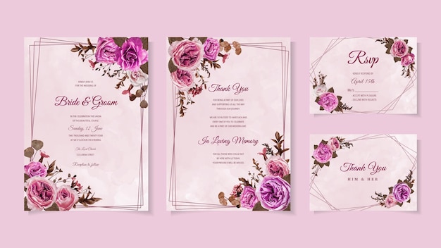Elegante bloem Huwelijksuitnodiging set bloemendecoratie huwelijkskaart