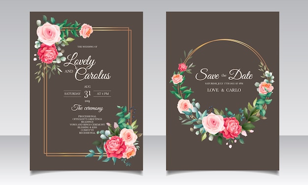 Elegante bloemen bruiloft uitnodiging kaartsjabloon