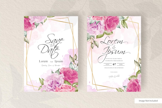 Elegante bloemen met geometrische frame bruiloft uitnodiging kaartsjabloon